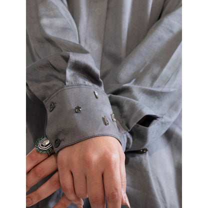 House Of Muher Rihanna Grey Embellished Shirt