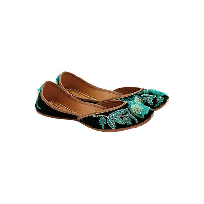 House of Vian Rufat Green Embroidered Juttis