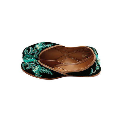 House of Vian Rufat Green Embroidered Juttis