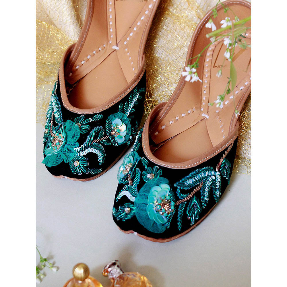 House of Vian Rufat Green Embroidered Juttis