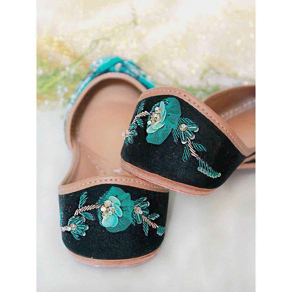 House of Vian Rufat Green Embroidered Juttis