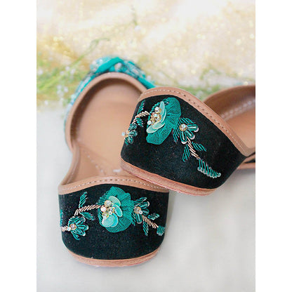 House of Vian Rufat Green Embroidered Juttis