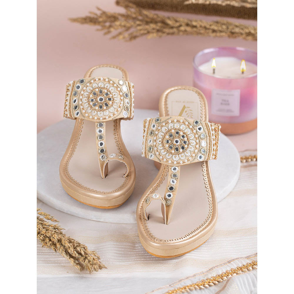 House of Vian Jharokha Gold Embroidered Wedges
