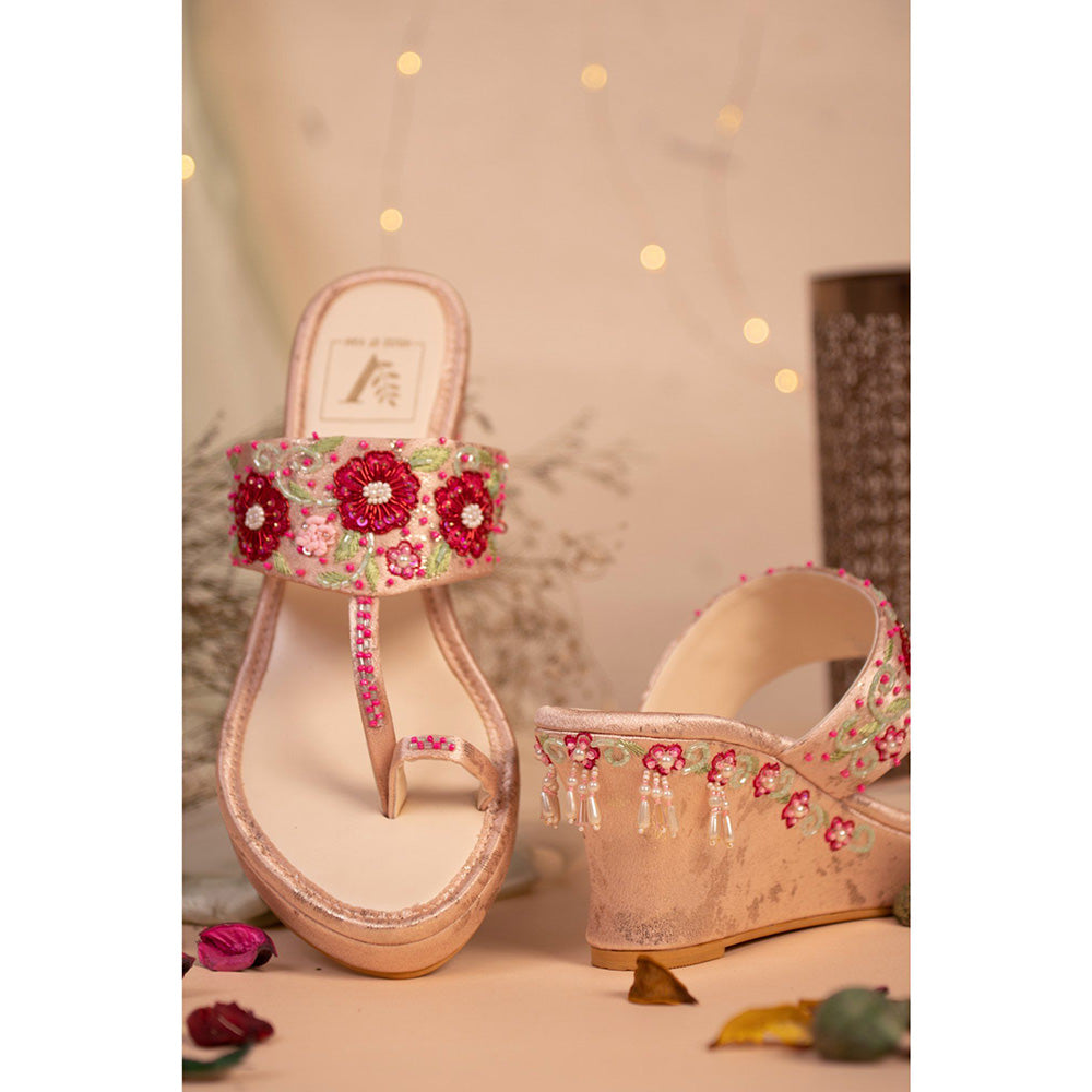 House of Vian Rouge Pink Embellished Wedges