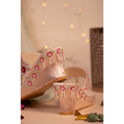 House of Vian Rouge Pink Embellished Wedges