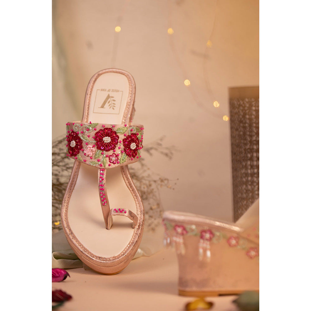 House of Vian Rouge Pink Embellished Wedges