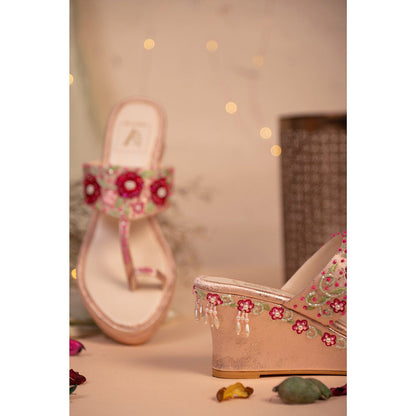 House of Vian Rouge Pink Embellished Wedges