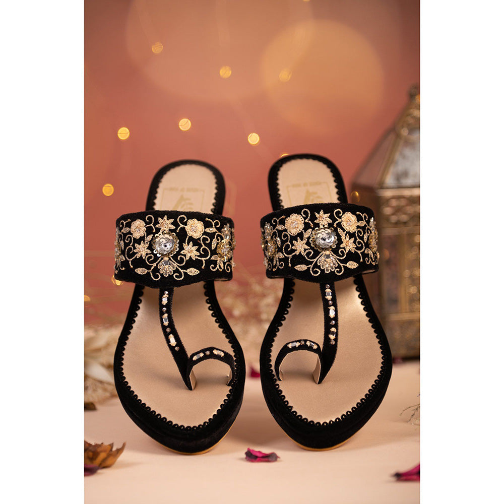 House of Vian Evie Black Embroidered Wedges