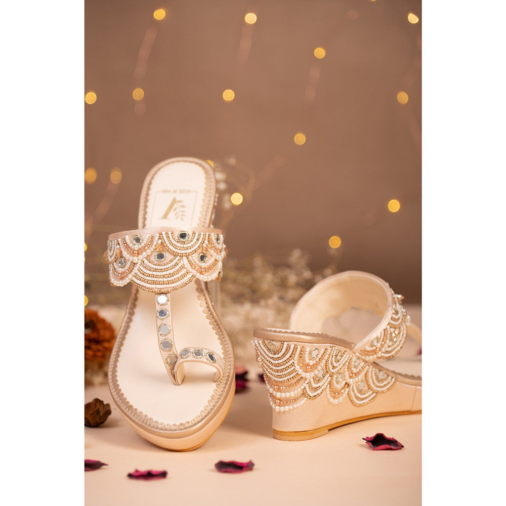 House of Vian Jashn Gold Embellished Wedges