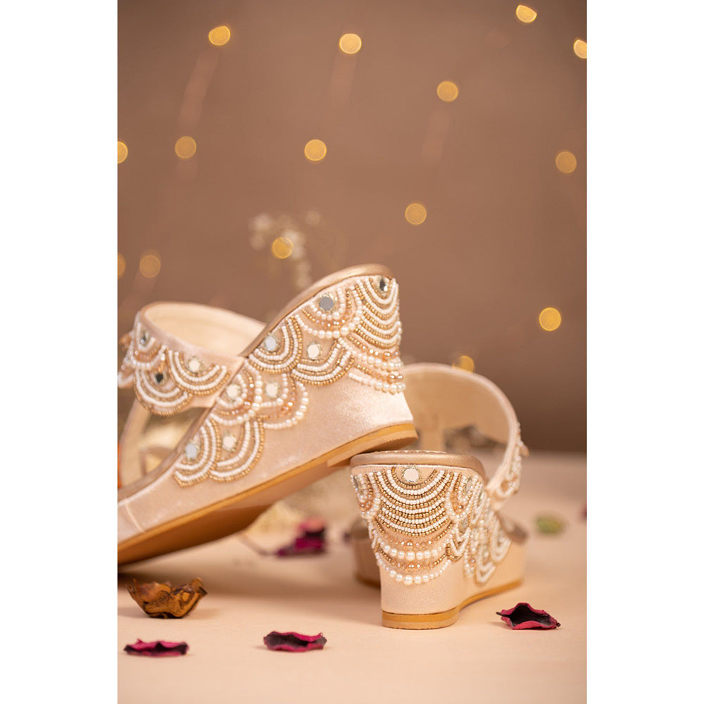 House of Vian Jashn Gold Embellished Wedges