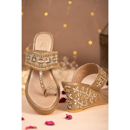 House of Vian Nihaar Gold Embellished Wedges