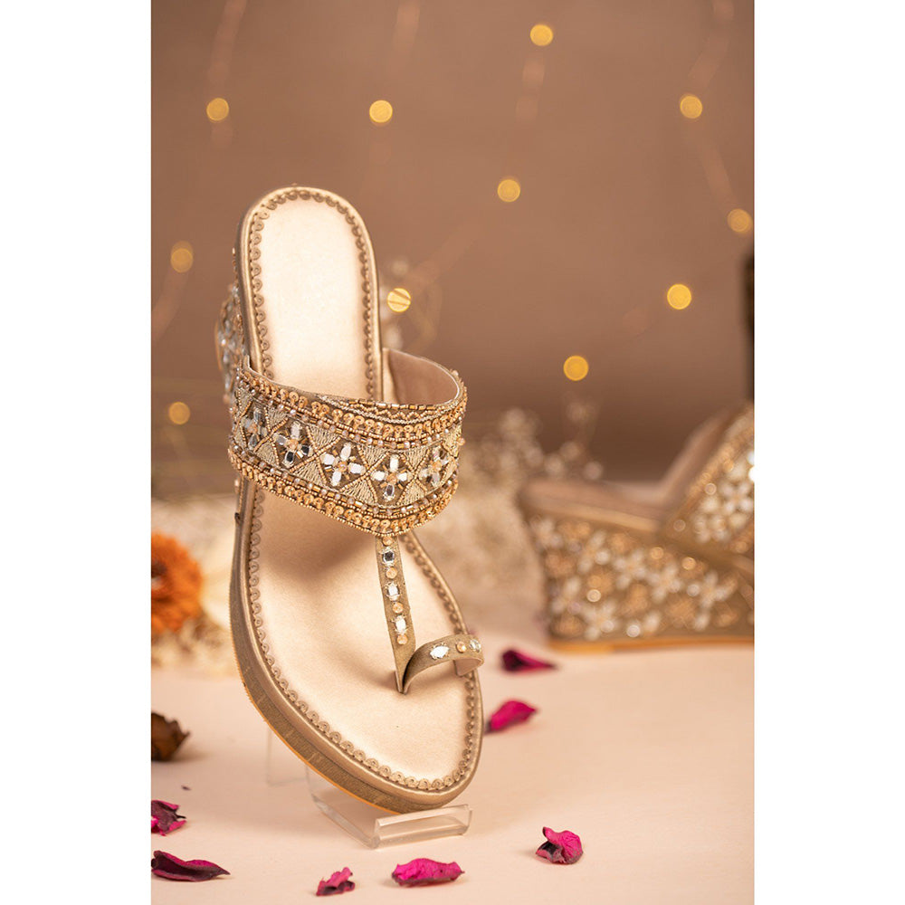 House of Vian Nihaar Gold Embellished Wedges