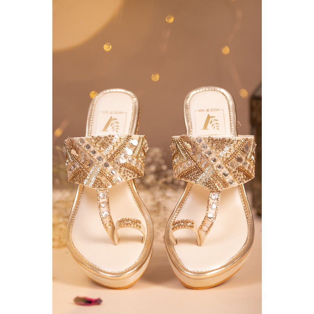 House of Vian Nazm Gold Embellished Wedges