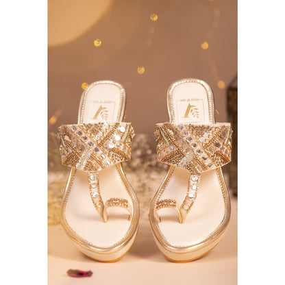 House of Vian Nazm Gold Embellished Wedges