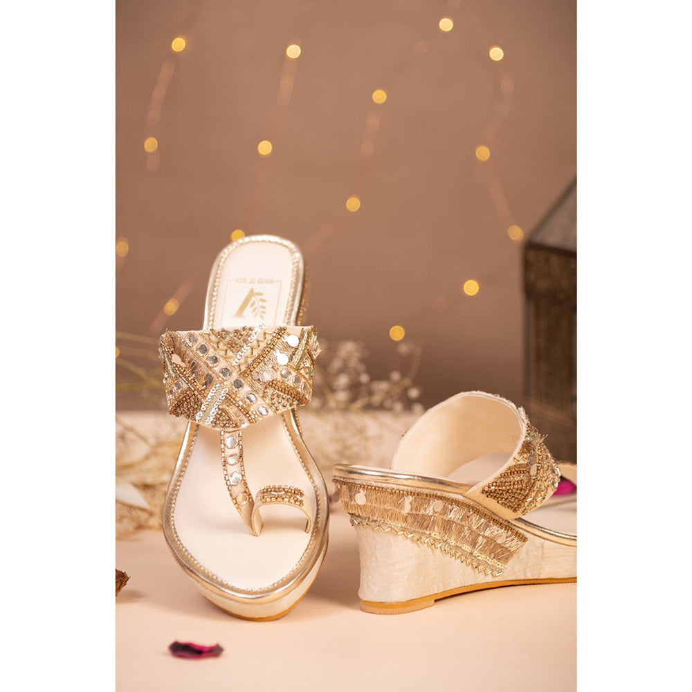House of Vian Nazm Gold Embellished Wedges
