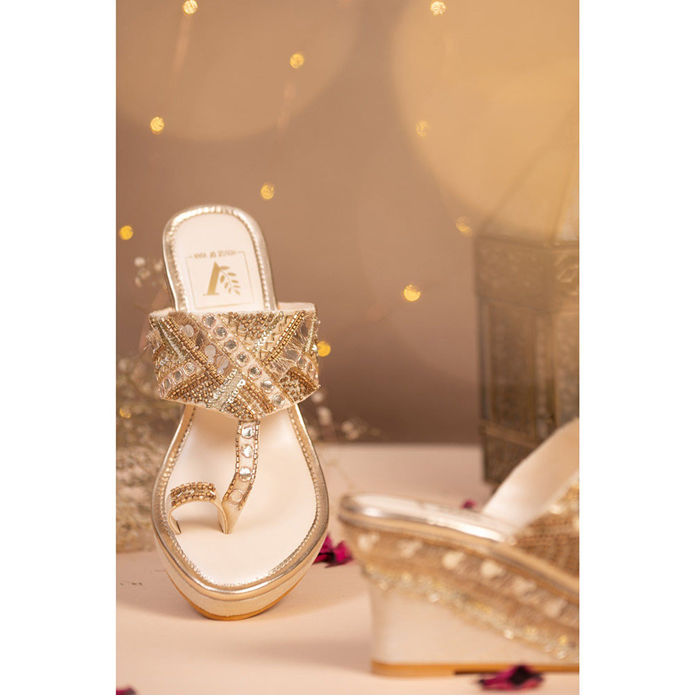 House of Vian Nazm Gold Embellished Wedges