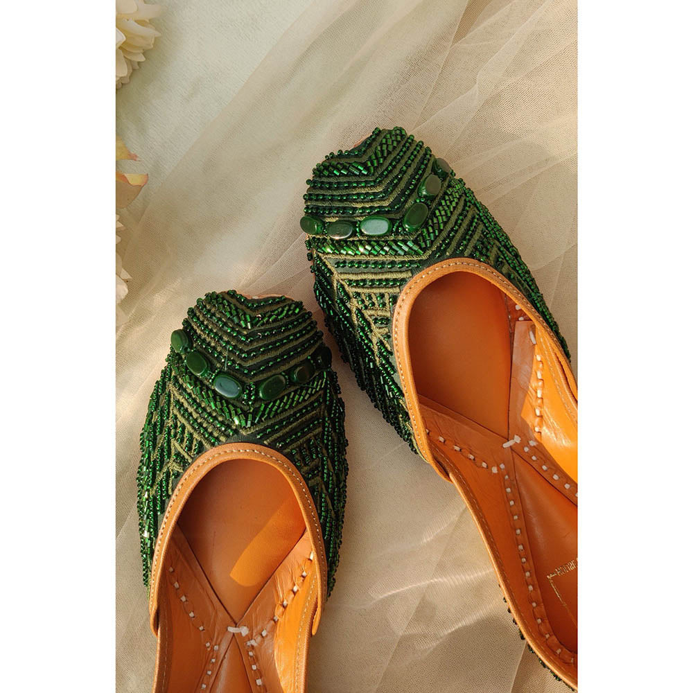 House of Vian Samara Green Embellished Juttis