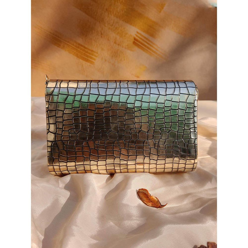 House of Vian Noorie Gold Handheld Embellished Clutch Bag for Women