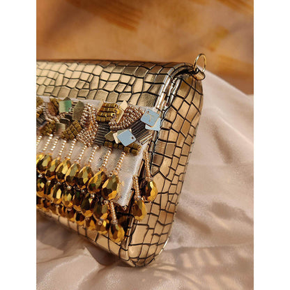 House of Vian Noorie Gold Handheld Embellished Clutch Bag for Women