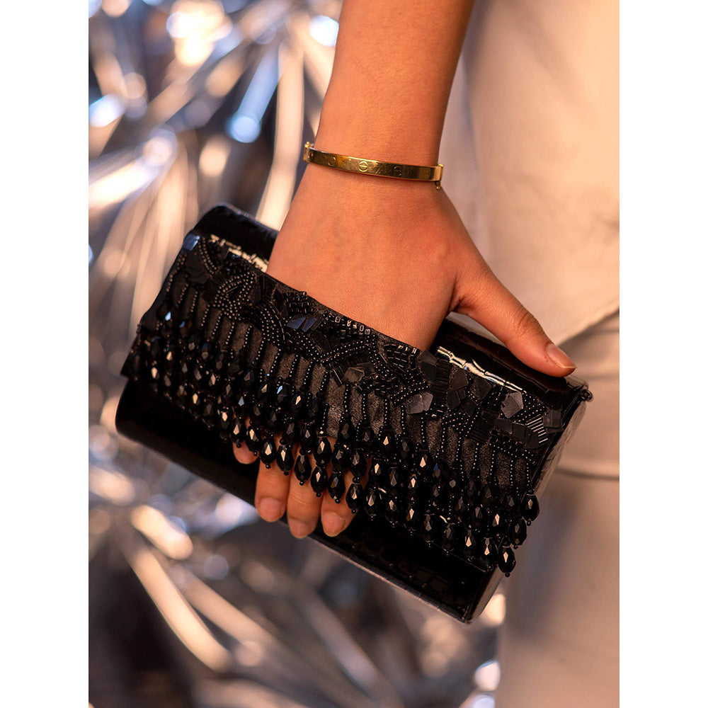 House of Vian Noorie Black Handheld Embellished Clutch Bag for Women
