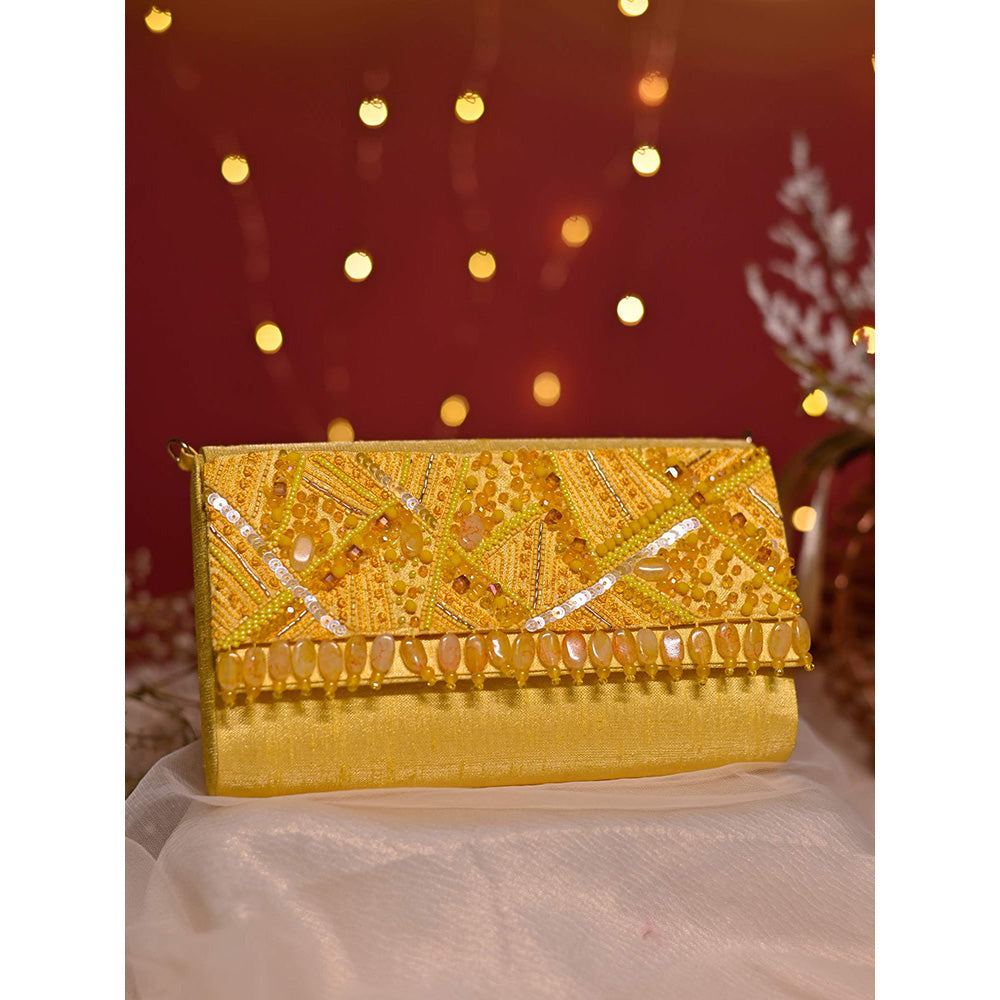 House of Vian Juane Yellow Handheld Embellished Clutch Bag for Women