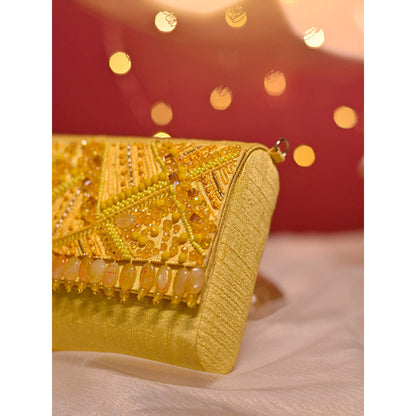 House of Vian Juane Yellow Handheld Embellished Clutch Bag for Women