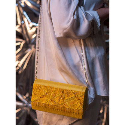 House of Vian Juane Yellow Handheld Embellished Clutch Bag for Women