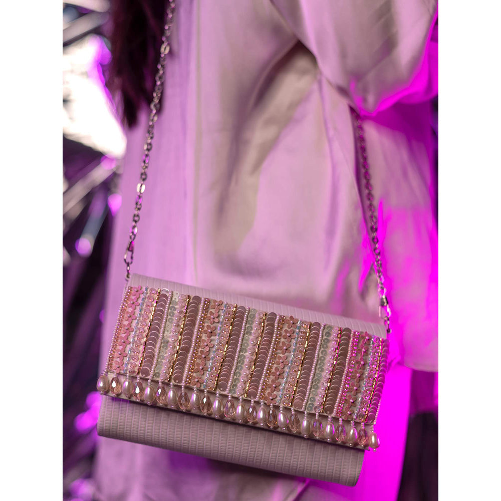 House of Vian Shyla White Handheld Embellished Clutch Bag for Women