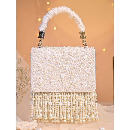 House of Vian Samara White Embellished Clutch Bag for Women