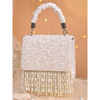 House of Vian Samara White Embellished Clutch Bag for Women