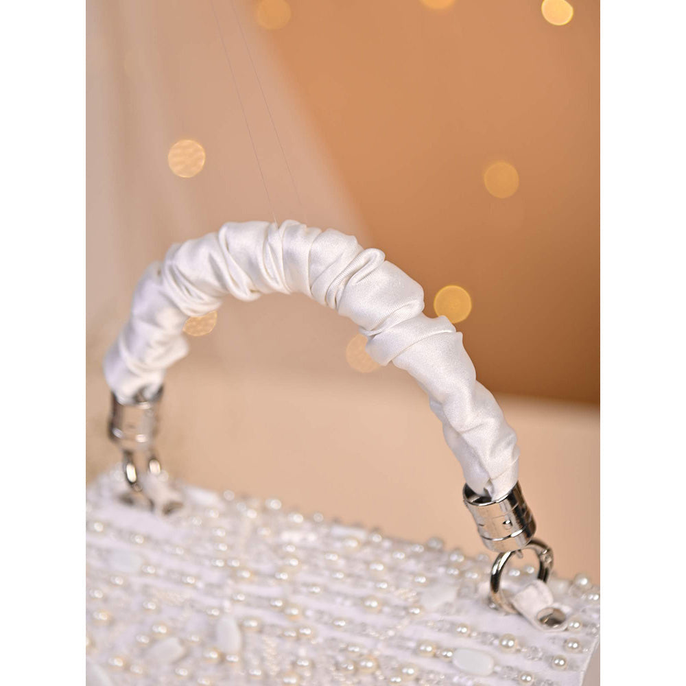 House of Vian Samara White Embellished Clutch Bag for Women