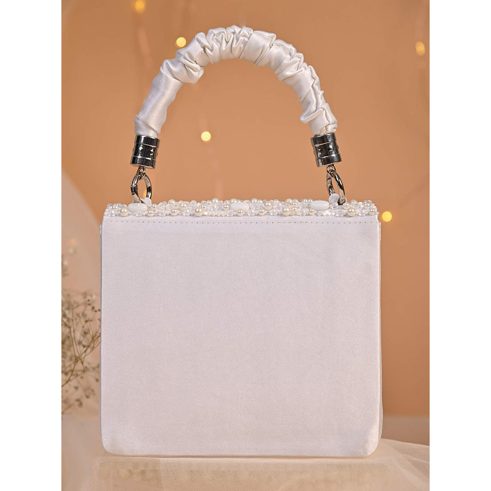 House of Vian Samara White Embellished Clutch Bag for Women