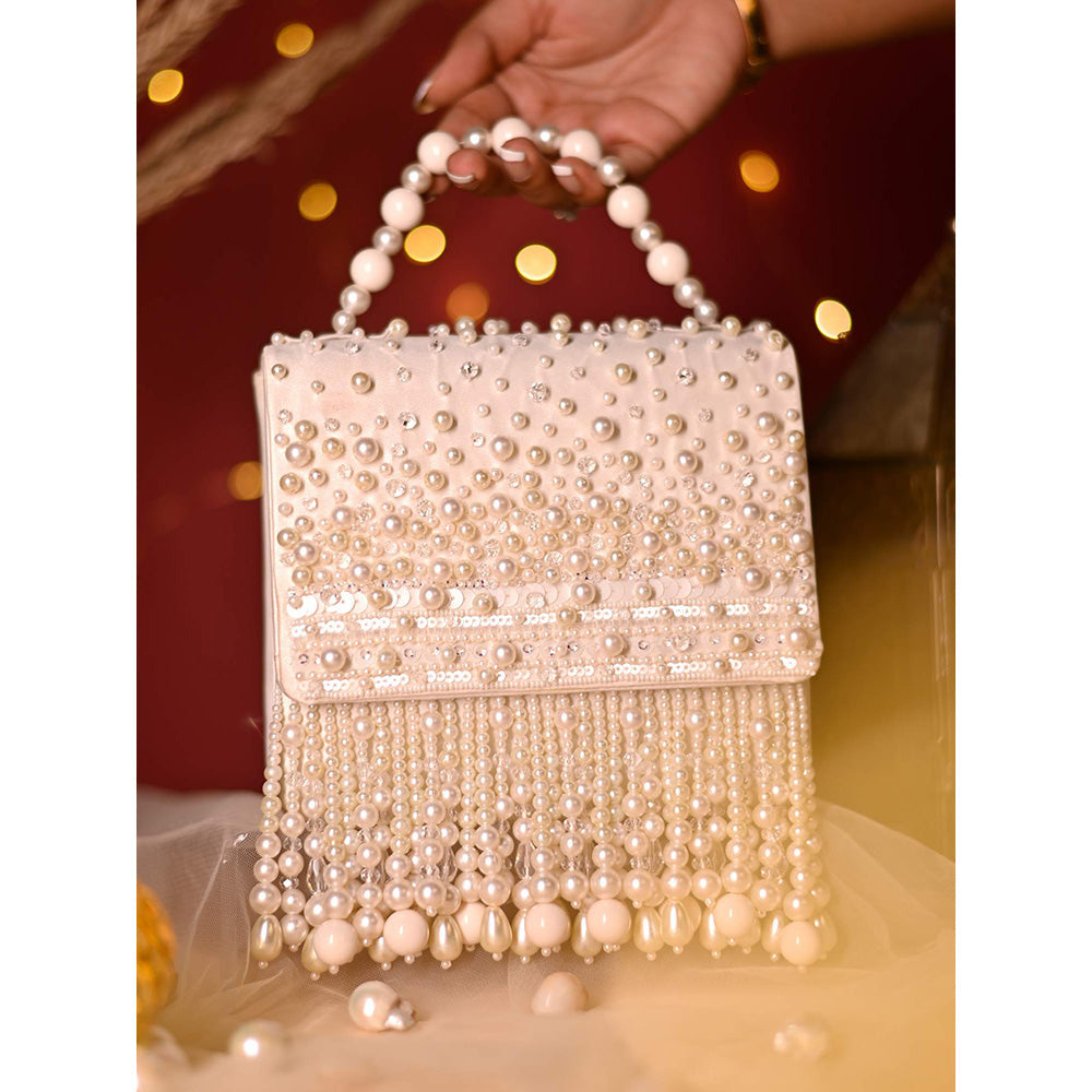 House of Vian Chloe White Embellished Clutch Bag for Women