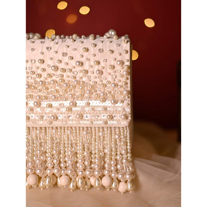 House of Vian Chloe White Embellished Clutch Bag for Women