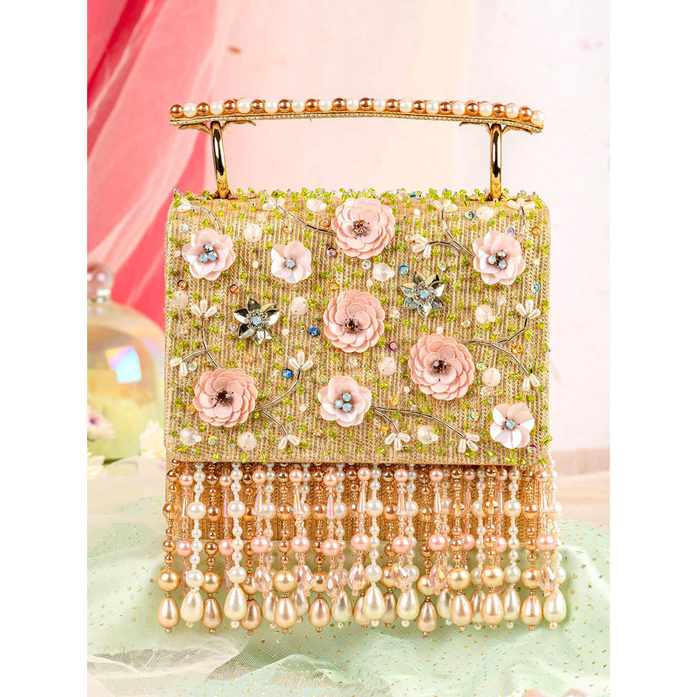 House of Vian Firdaus Gold Embellished Clutch Bag for Women