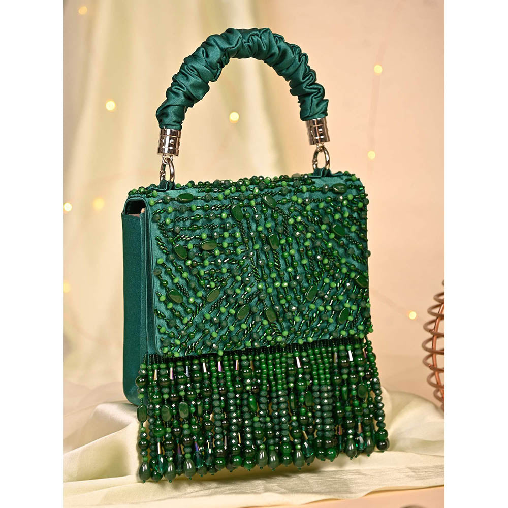 House of Vian Samara Green Embellished Clutch Bag for Women
