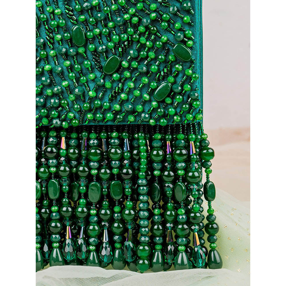 House of Vian Samara Green Embellished Clutch Bag for Women