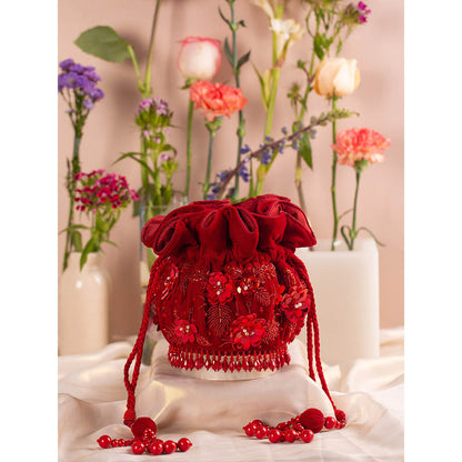 House of Vian Laila Red Embellished Potli Bag for Women