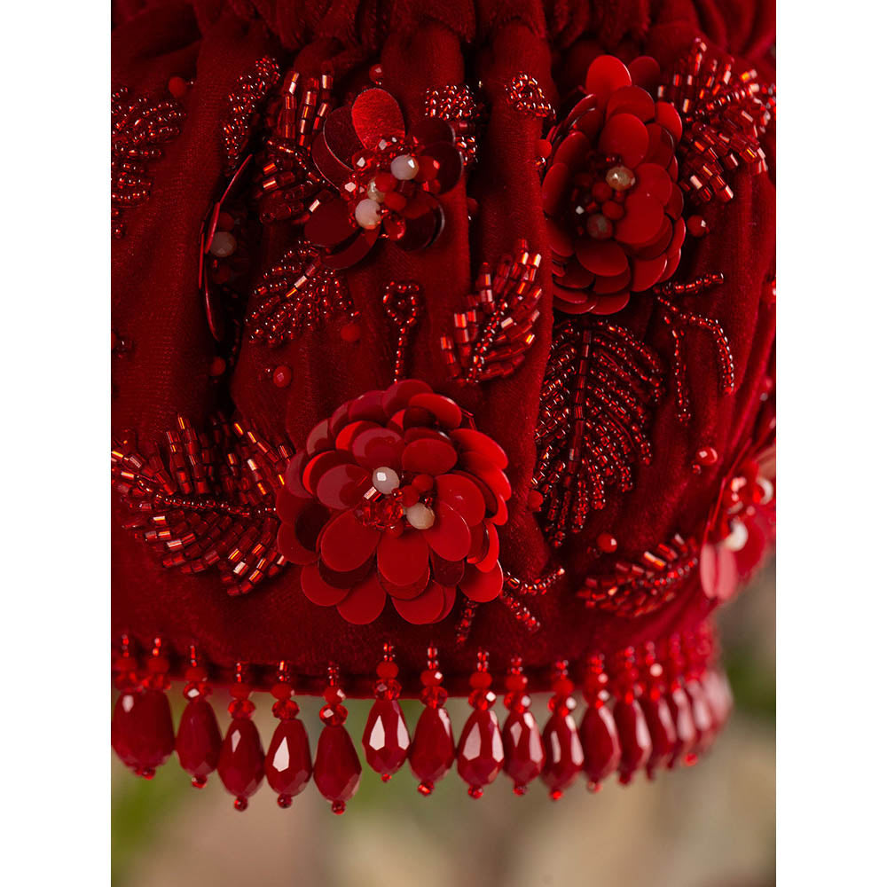 House of Vian Laila Red Embellished Potli Bag for Women