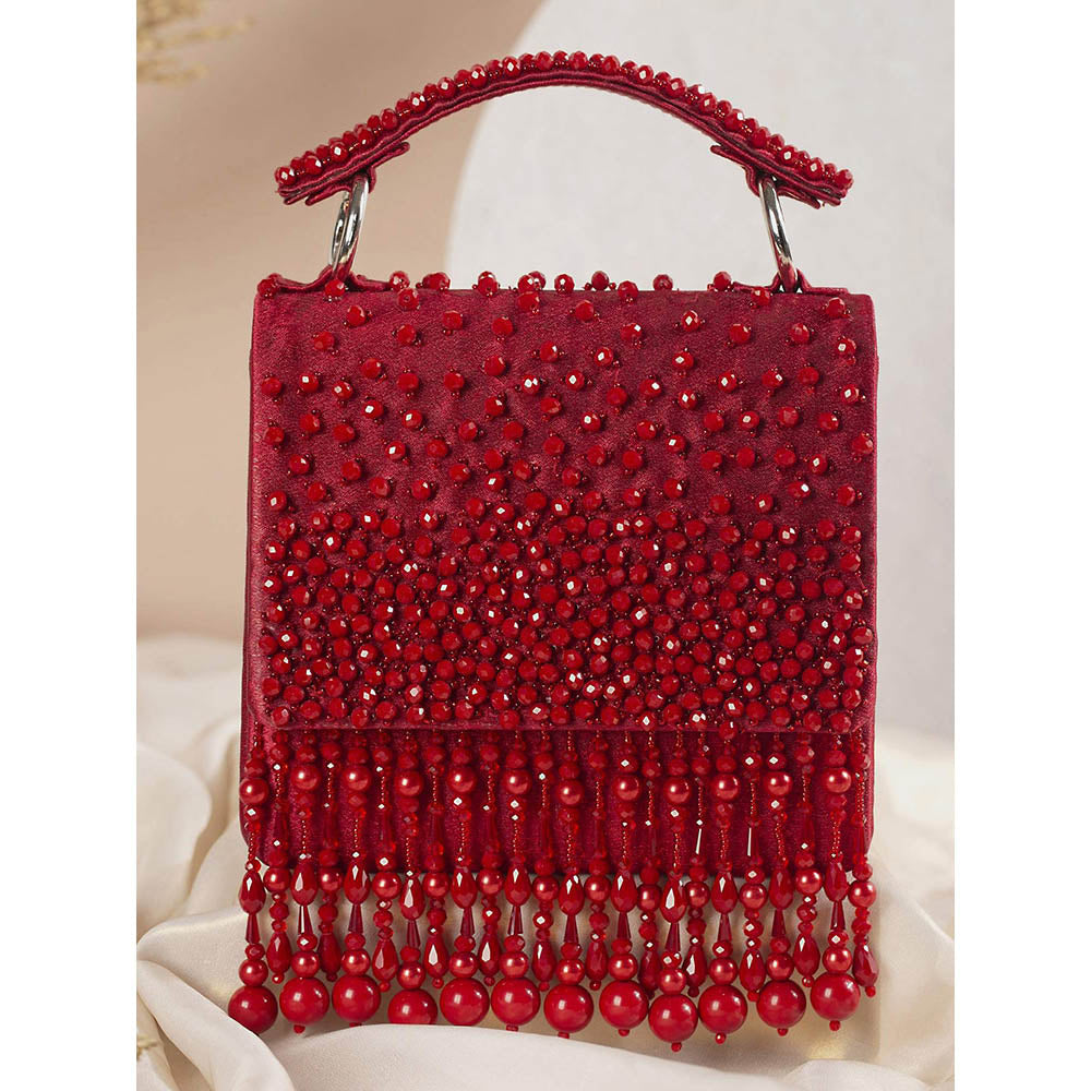 House of Vian Kyra Red Embellished Clutch Bag for Women