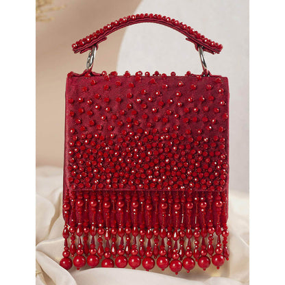 House of Vian Kyra Red Embellished Clutch Bag for Women