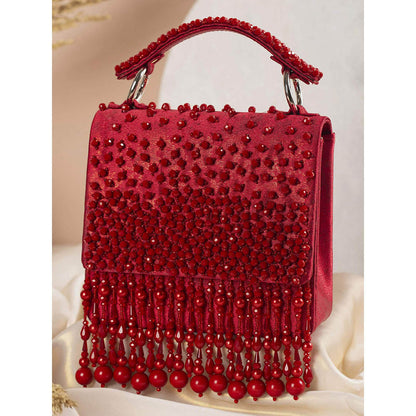House of Vian Kyra Red Embellished Clutch Bag for Women