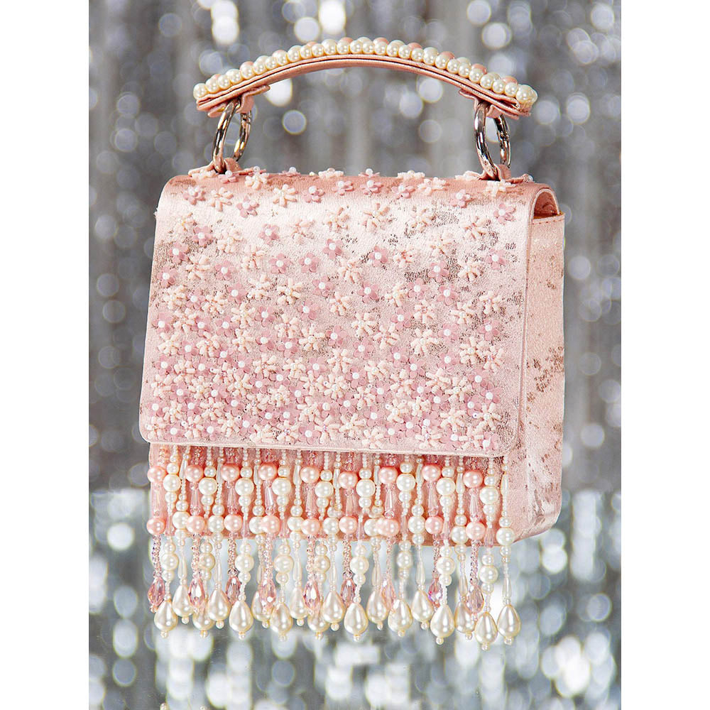 House of Vian Ruby Pink Embellished Clutch Bag for Women