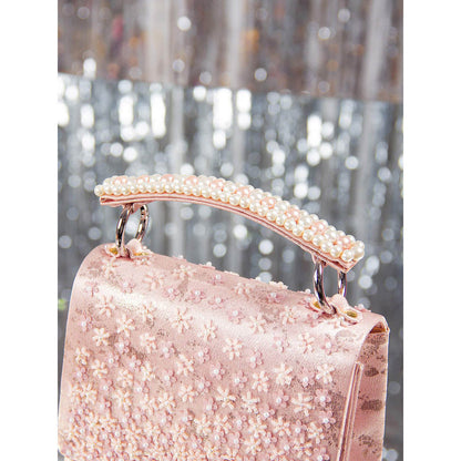 House of Vian Ruby Pink Embellished Clutch Bag for Women