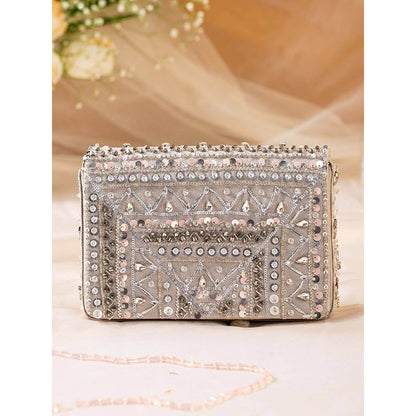 House of Vian Rooh Grey Embellished Clutch Bag for Women
