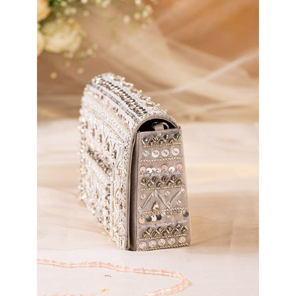 House of Vian Rooh Grey Embellished Clutch Bag for Women