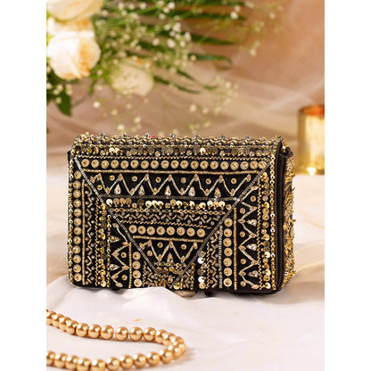 House of Vian Ruhaaniyat Black Embellished Clutch Bag for Women