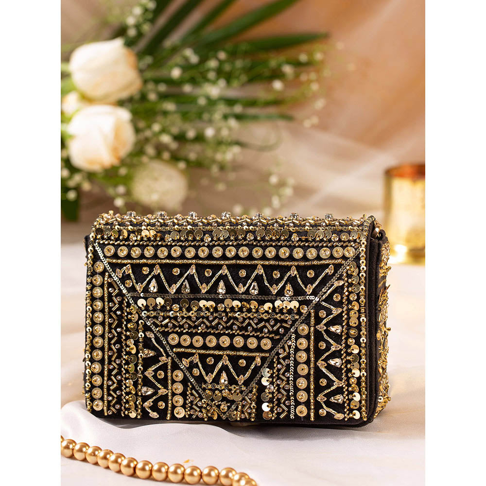 House of Vian Ruhaaniyat Black Embellished Clutch Bag for Women