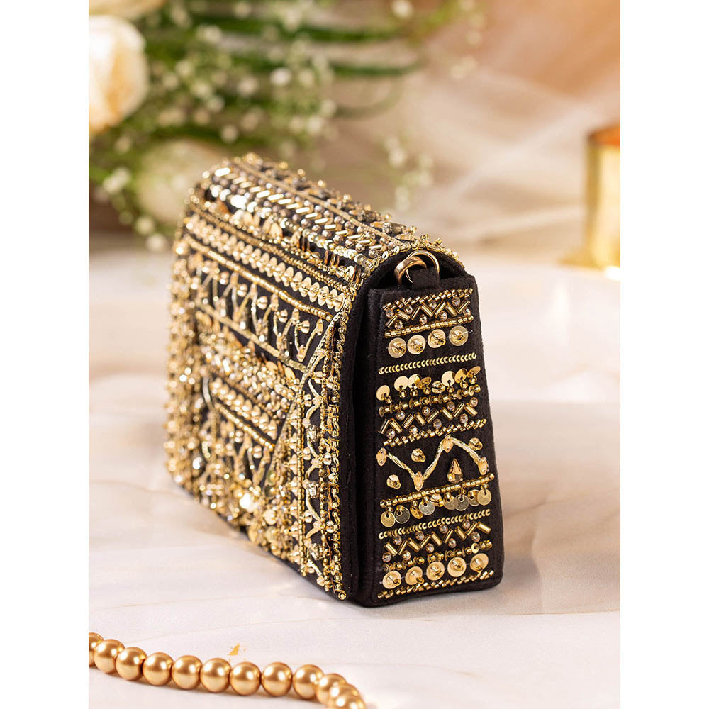 House of Vian Ruhaaniyat Black Embellished Clutch Bag for Women