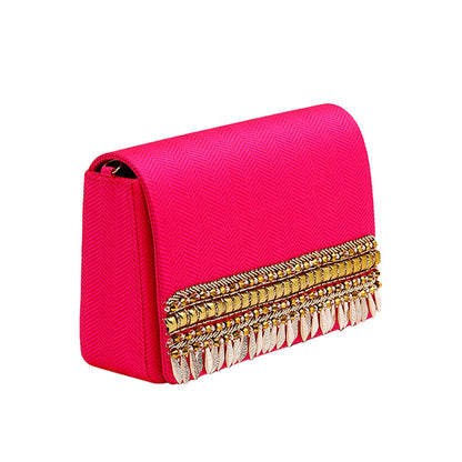 House of Vian Spider Lily Pink Embellished Clutch Bag for Women